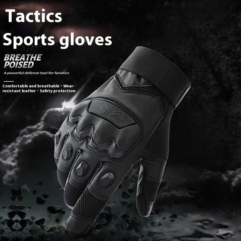 Men's tactical training gloves in black with touchscreen fingertips and breathable fabric