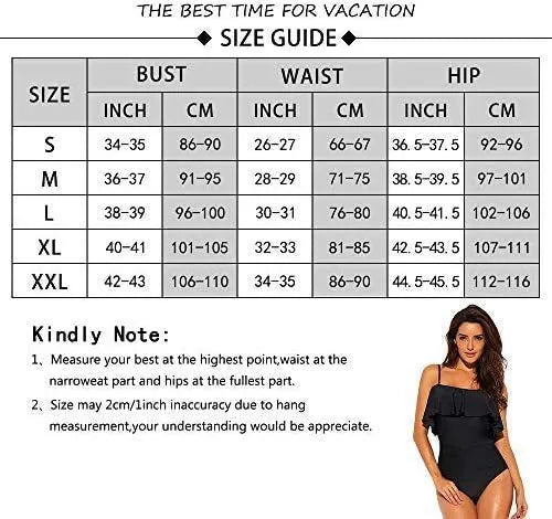 Black strapless one-piece swimsuit with side cut-out details and ruffled shoulder straps.
