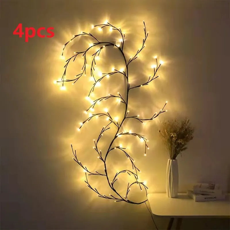 Flexible willow vine LED garland with bendable branches and warm white lights for wall decoration