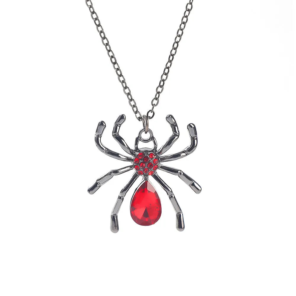 Halloween necklace with spider, bat, and skull wing charms on a zinc alloy chain