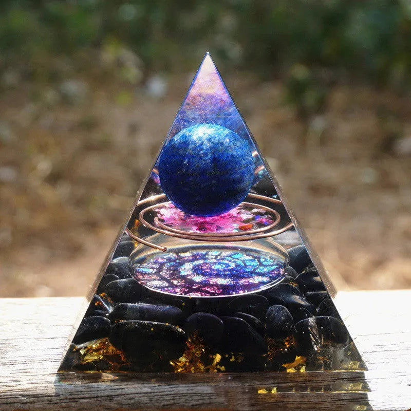 6CM pyramid decoration natural crystal gravel in clear epoxy resin, geometric resin craft ornament