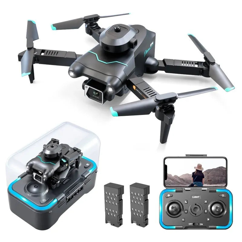 S96-black mini drone with 4K single camera on a table showing plastic four-axis design and compact size
