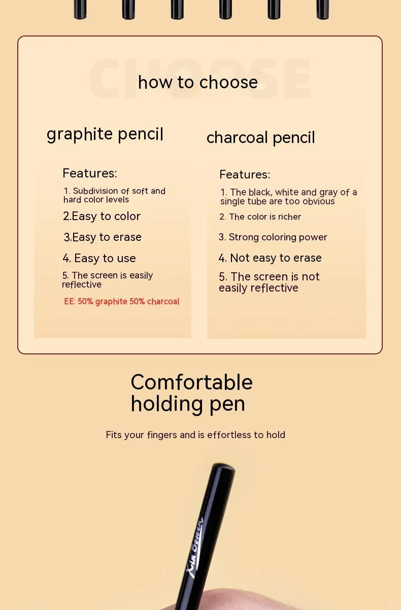 Six graphite sketching pencils with different lead grades in wood-free construction