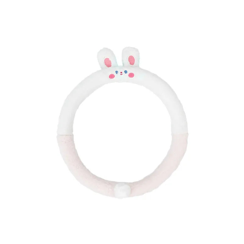 Plush steering wheel cover with cartoon embroidery for 38cm diameter wheels