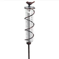 Garden rain gauge with cast iron bird decoration showing 0-800ml measurement scale