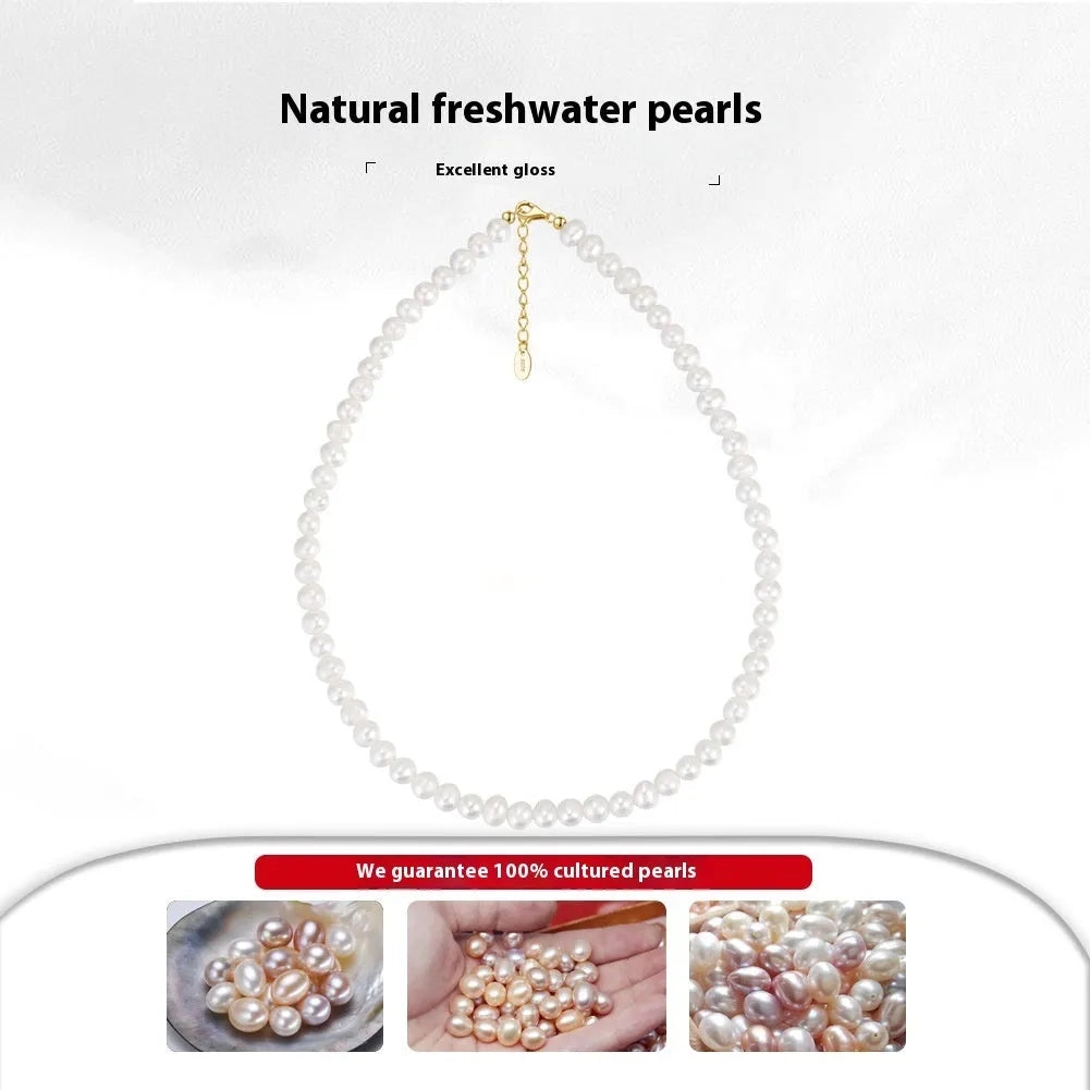 Women's adjustable freshwater pearl necklace with sterling silver chain and 6-7mm pearls