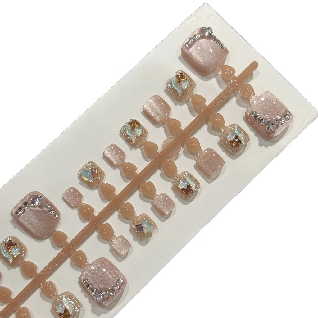 Cat eye toenail covers in Pink Diamond Maillard colour with gilding finish, 42 pieces in sizes S, M, L