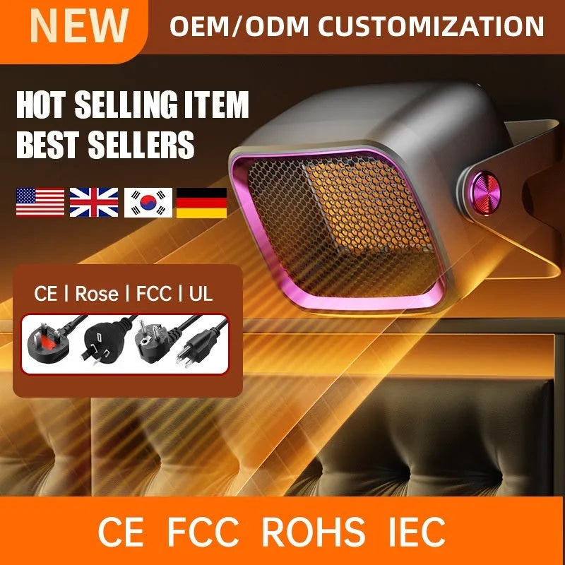 Compact desktop PTC ceramic heater in grey colour with rotatable design and two-speed controls