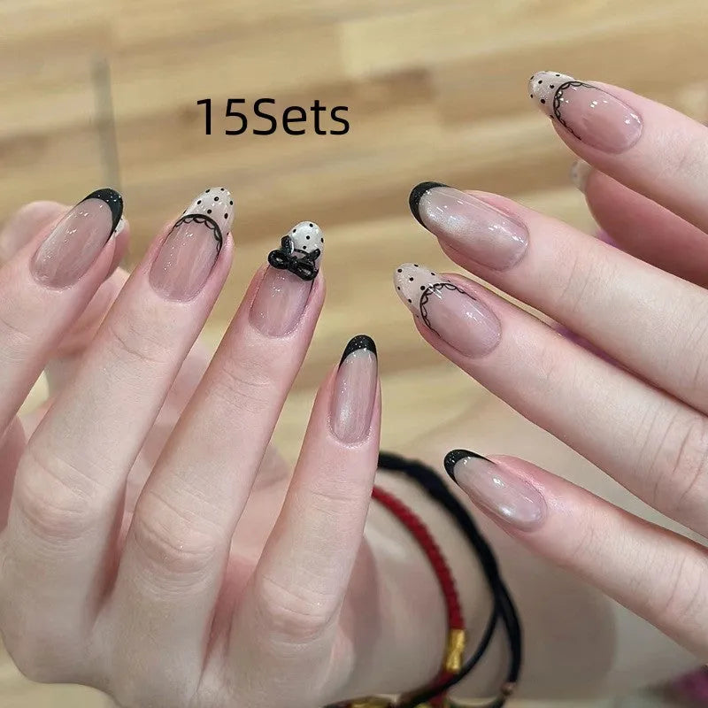 Assortment of colourful fake nails for girls with various designs, showing 5, 10, and 15 set pack options.