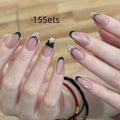 Assortment of colourful fake nails for girls with various designs, showing 5, 10, and 15 set pack options.