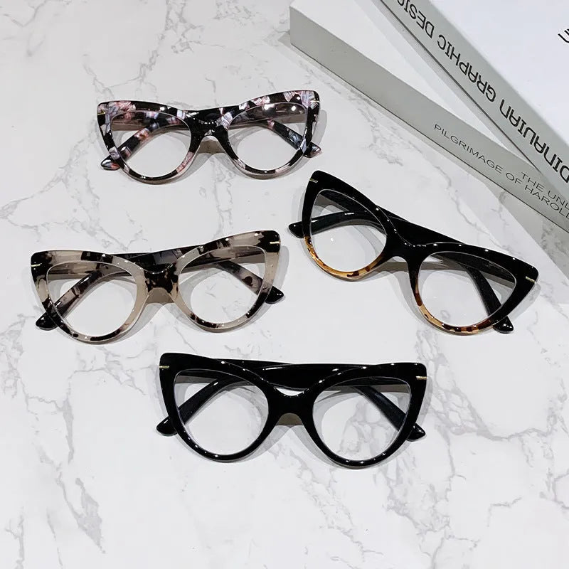 Women's large cat's eye frame presbyopic glasses with dragon and phoenix decorative motifs in multiple colour options