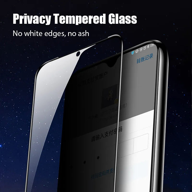 Anti-spy screen protector for Poco and Redmi mobile phones showing privacy filtering effect