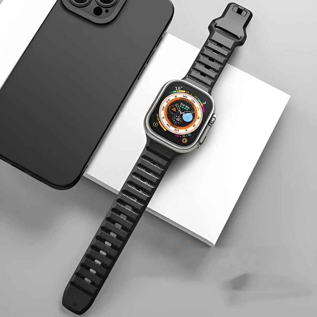 Fluoro rubber watch strap with T buckle for Apple Watch in multiple colour options