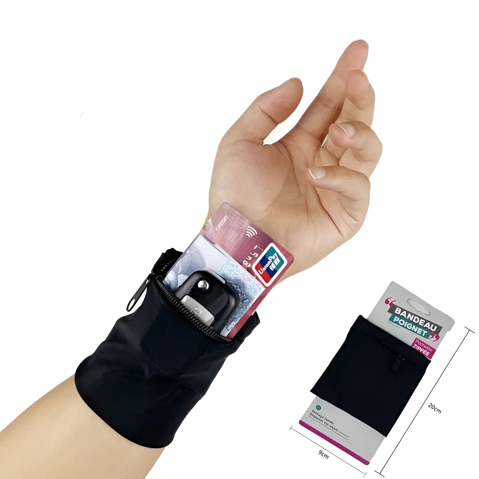 Fitness armband wrist bag with 10x10.5cm phone compartment for camping and running