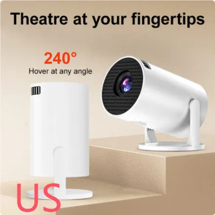 White mini wireless portable projector with 1080p HD resolution for home use
