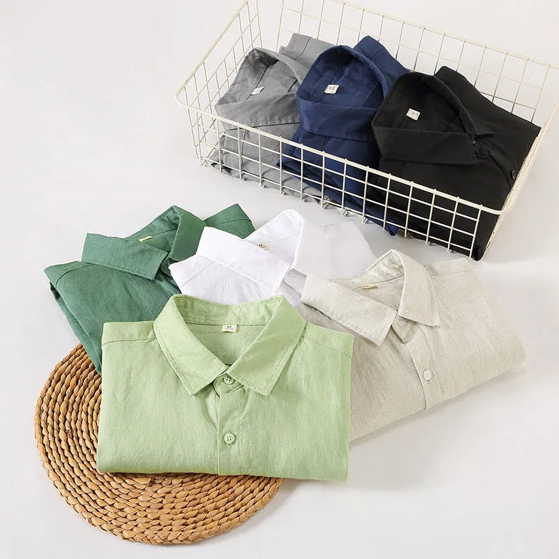 Linen long sleeve loose sun protection cardigan shirt in solid colour with cardigan style and Chinese design