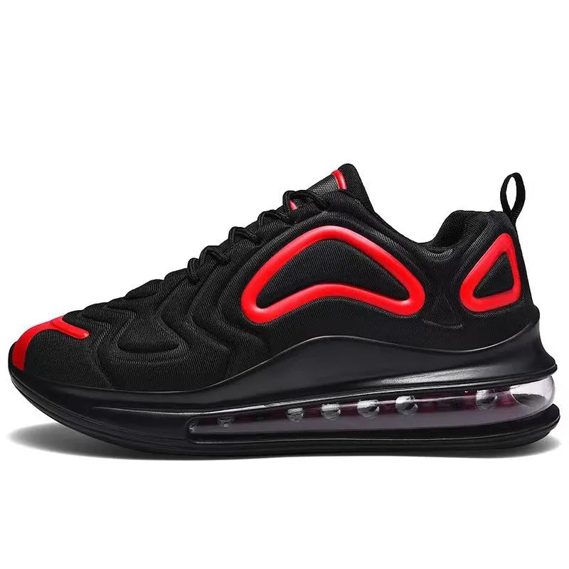 Men's black casual air cushion running shoes with lace-up front and round toe
