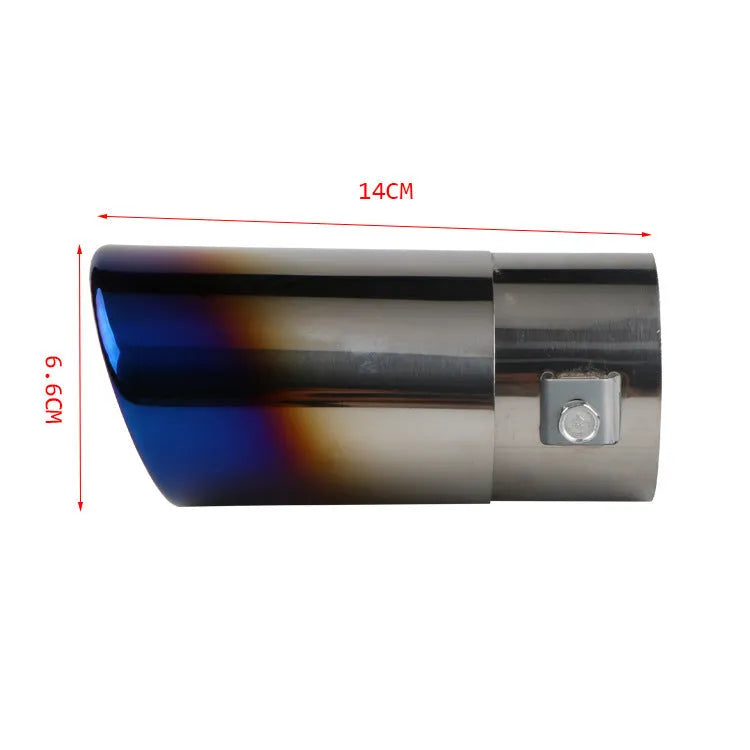 Stainless steel car modification tailpipe in 140mm length, showing straight and curved style options