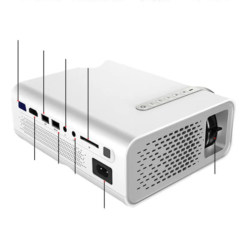YG530 mini wireless mobile phone projector in black or white with LED lens and international plug options