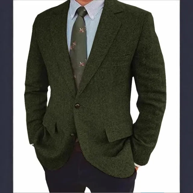 Men's solid colour retro herringbone suit jacket with long sleeves and flax lining in four colours