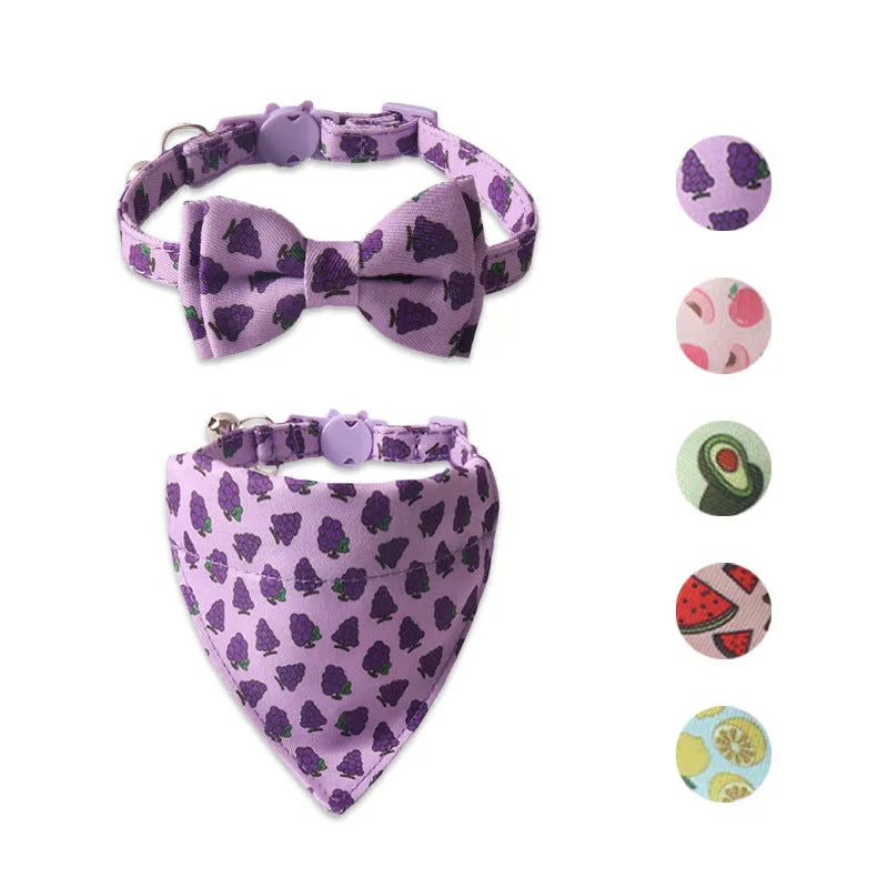 Fruit Series pet collar in peach fabric leather with attached bell, 28cm length, available in watermelon design