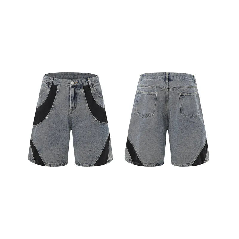 Retro washed denim jacket and shorts set in blue polyvinyl alcohol fibre fabric for summer streetwear