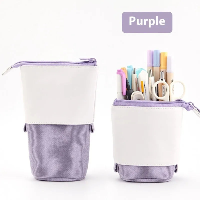 Korean style corduroy drop-down telescopic stationery case in six colour options