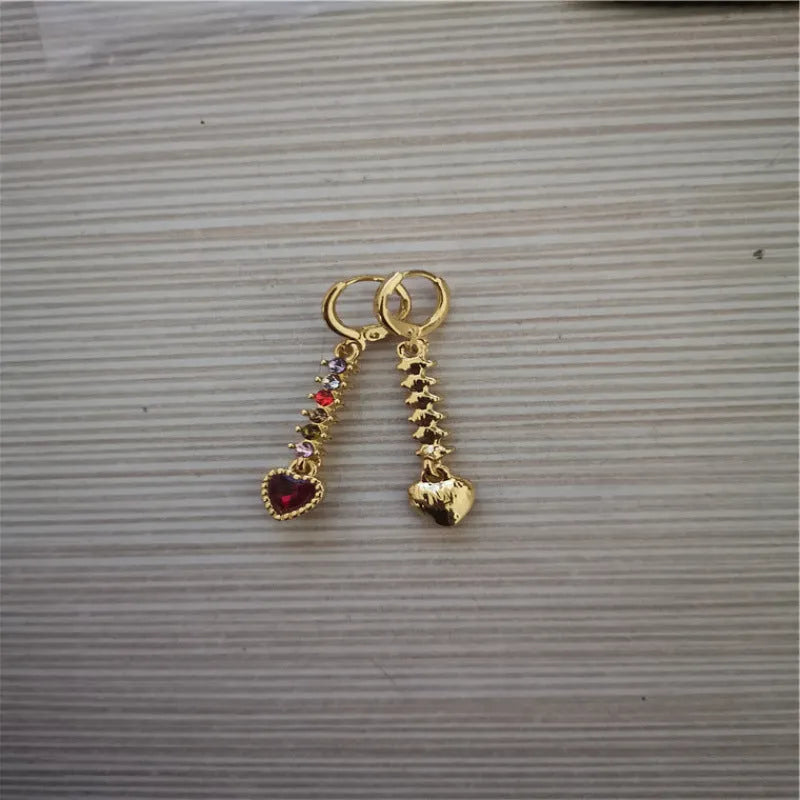 Women's heart-shaped alloy earrings with gold or silver electroplated finish