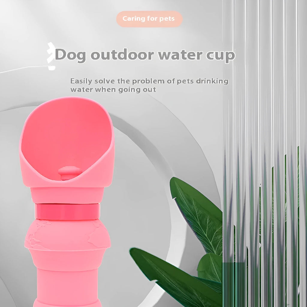 Silicone pet folding water cup shown open and collapsed, in various colours including pink, black, and green pineapple.