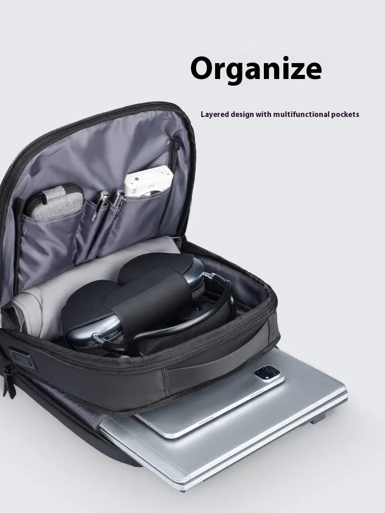 Graphite grey USB business backpack with oxford cloth construction and under 20 litre capacity