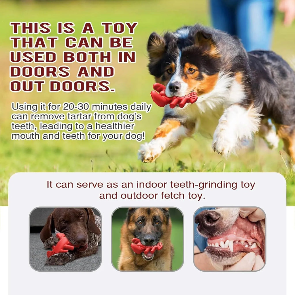 Red nylon dog chew toy for large breed aggressive chewers showing teeth cleaning texture
