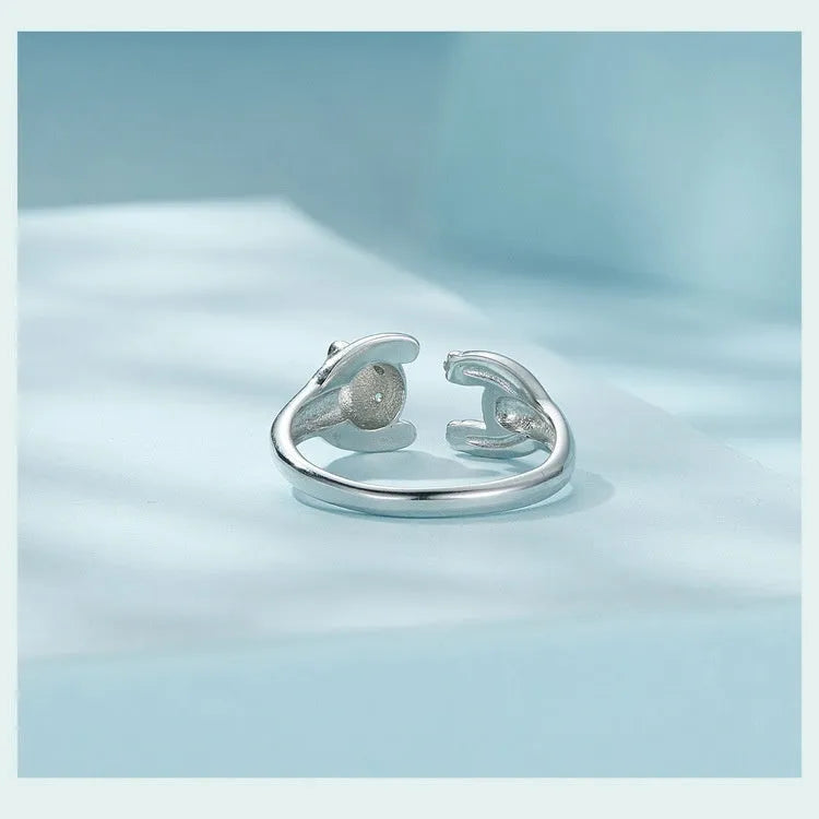 Sterling silver panda ring bracelet with white gold plating and adjustable opening