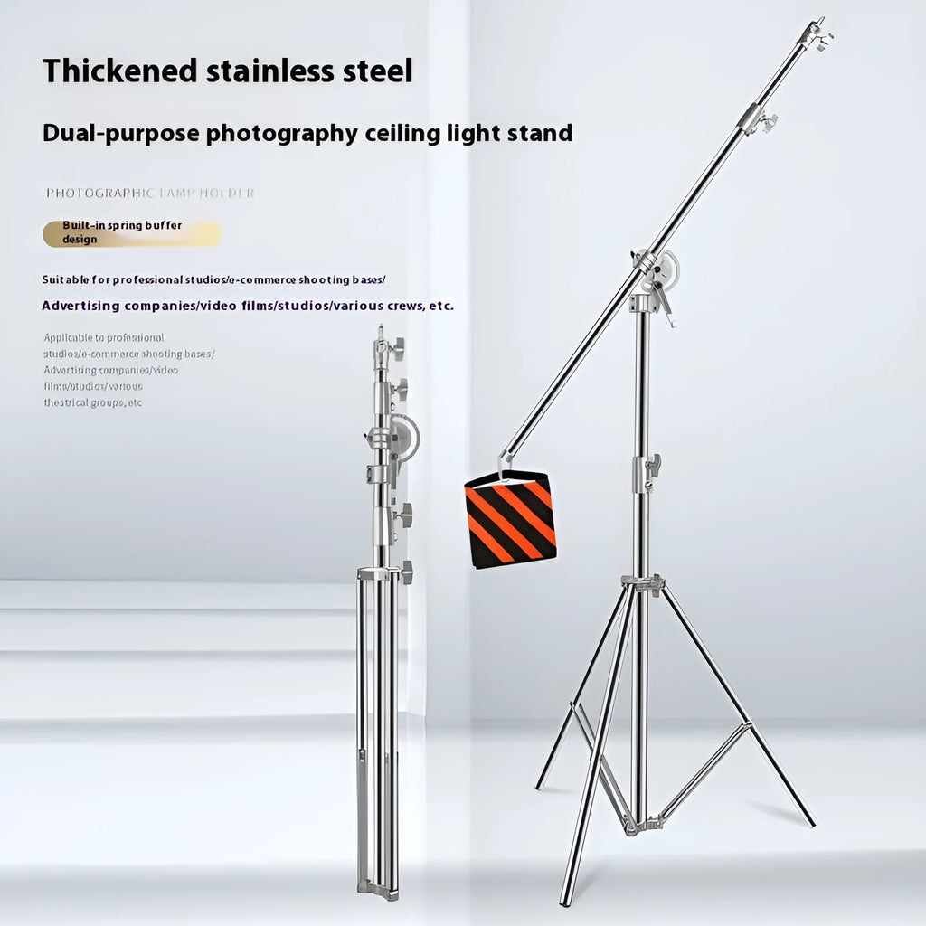 Silver stainless steel cross arm ceiling lamp rack at maximum extension height