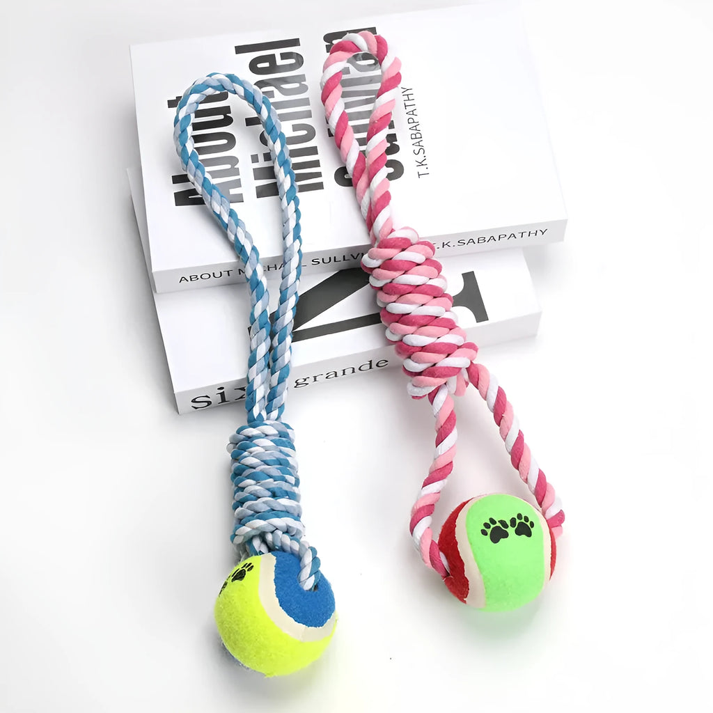 Cotton string dog toy for medium large dogs measuring approximately 38cm in red white colour combination