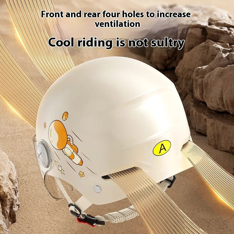 Khaki electric motorcycle half helmet with ABS shell and removable visor for summer commuting