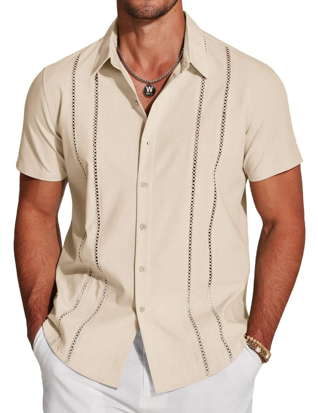 Men's slim fit Hawaiian shirt with digital print in one of six colour options, short sleeves, cardigan style