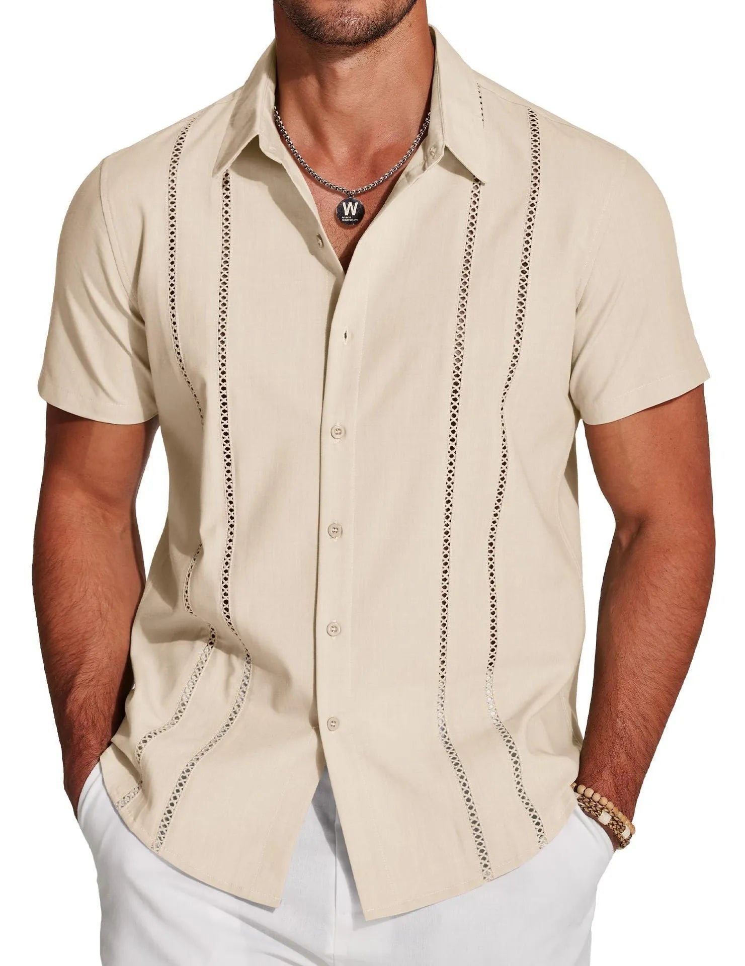 Men's slim fit Hawaiian shirt with digital print in one of six colour options, short sleeves, cardigan style
