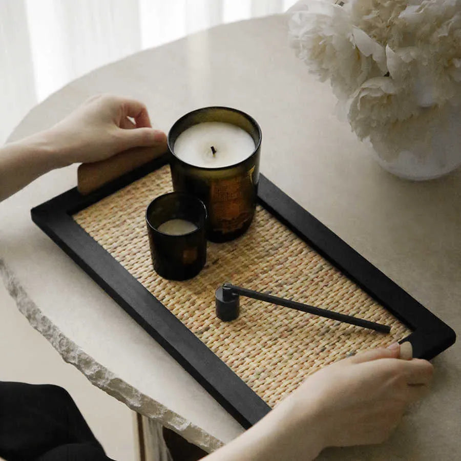 Pine wood dining tray with an integrated storage compartment, shown in large and small size options.