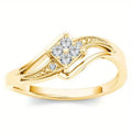 Women's copper ring with micro inlaid zircon stones, yellow gold colour, geometric diamond shape