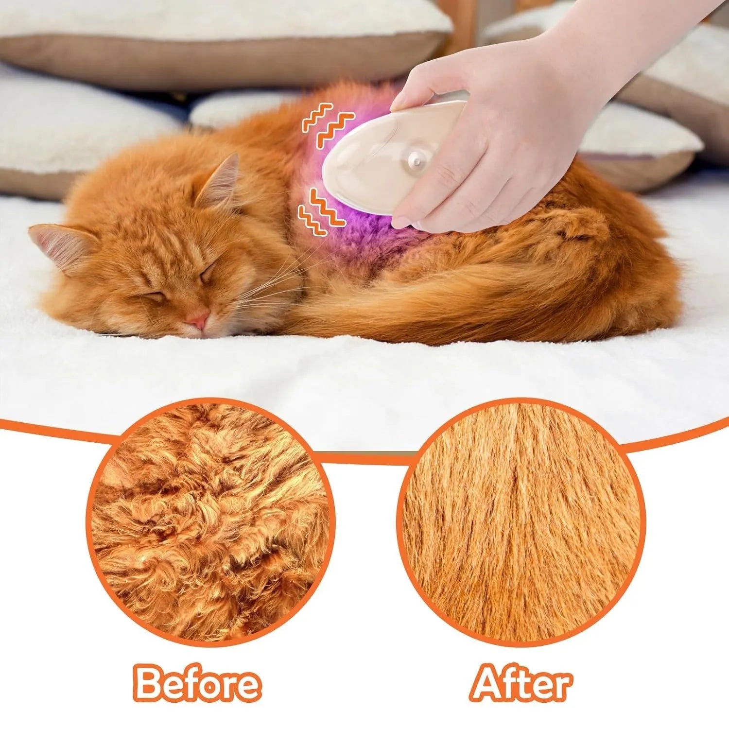 Yellow multifunctional cat steam brush with silicone teeth, water compartment, and ringworm detector lamp