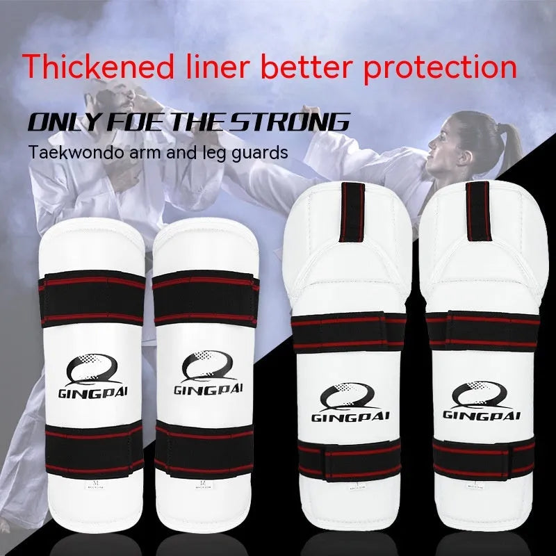 Taekwondo leg and arm protective gear set with PU EVA foam padding in multiple sizes