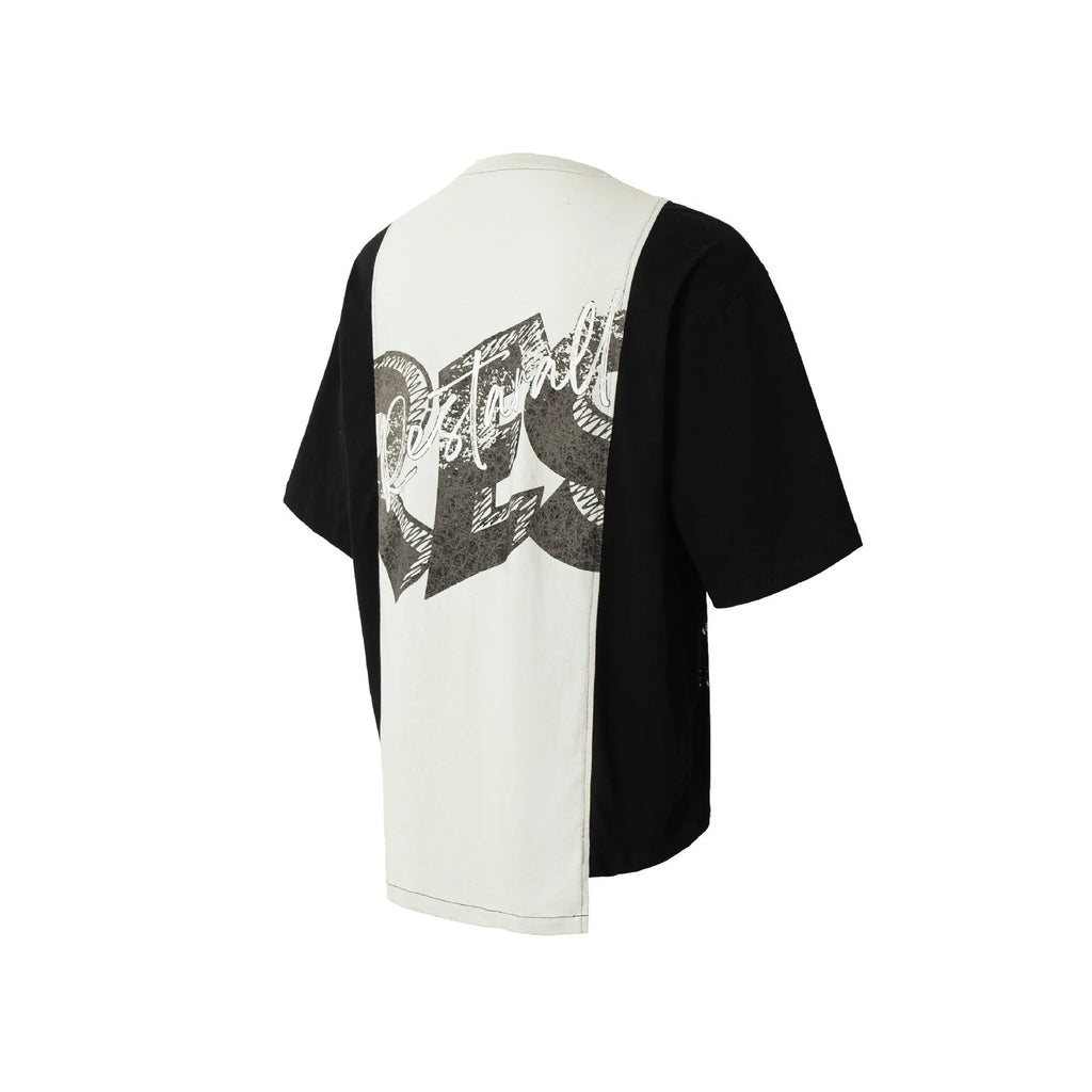 Men's black and white broken collage print loose fit cotton blend T-shirt