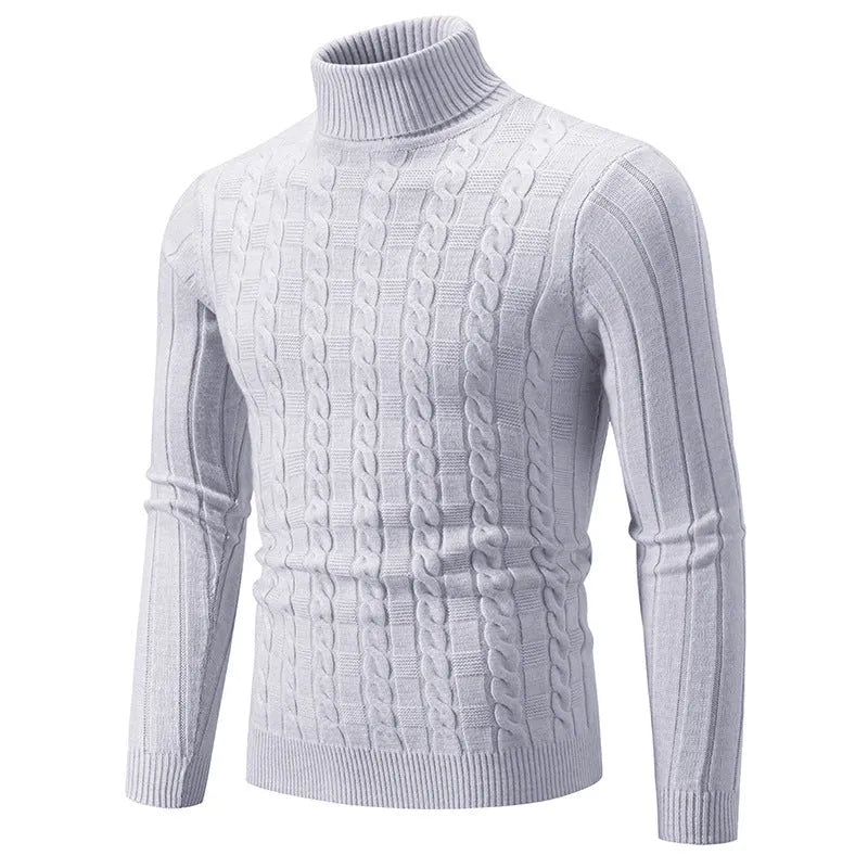 Men's slim twist turtleneck pullover in chenille fabric shown in milky white colour