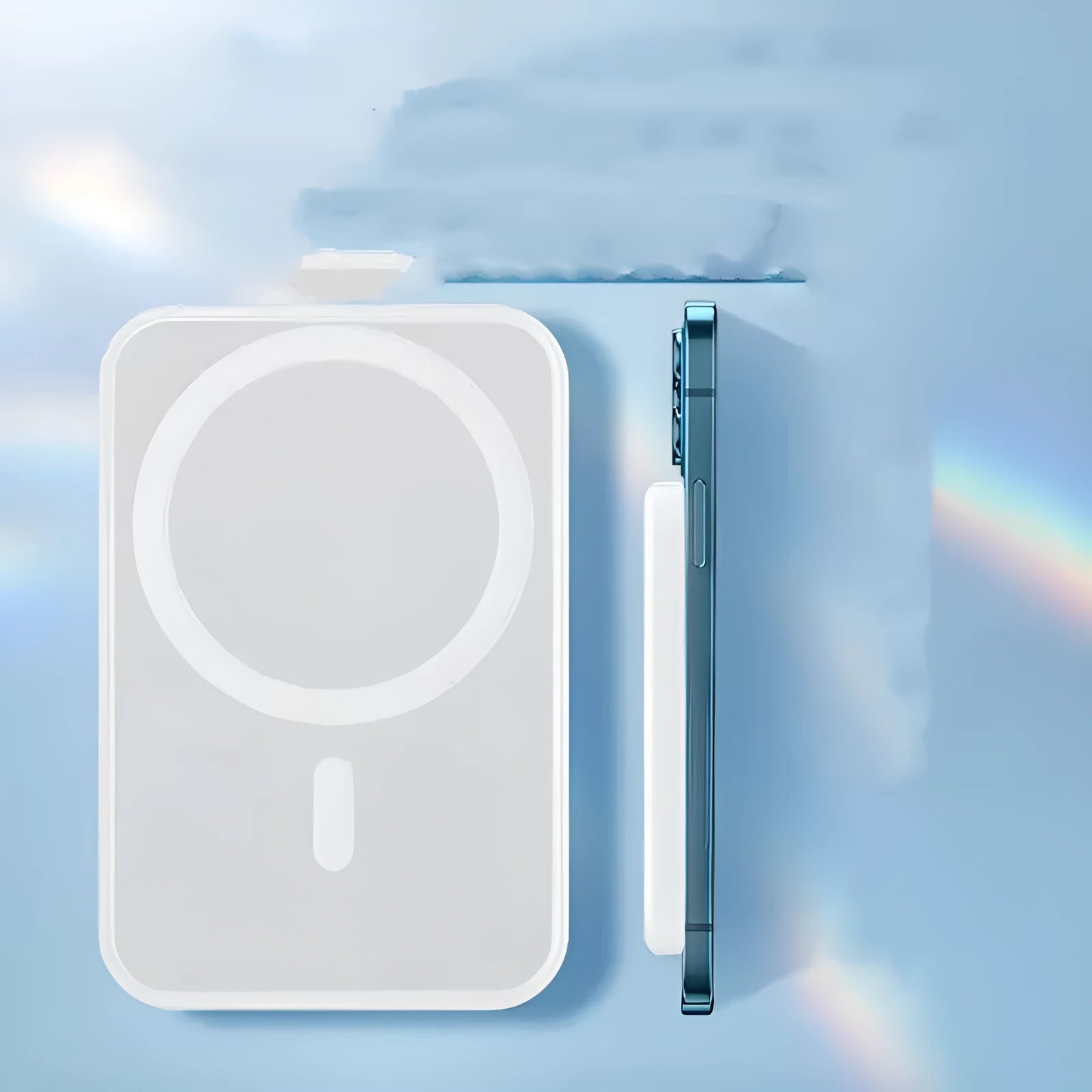 Magnetic wireless charger power bank with 5000mAh capacity and creative PVC shell in white colour
