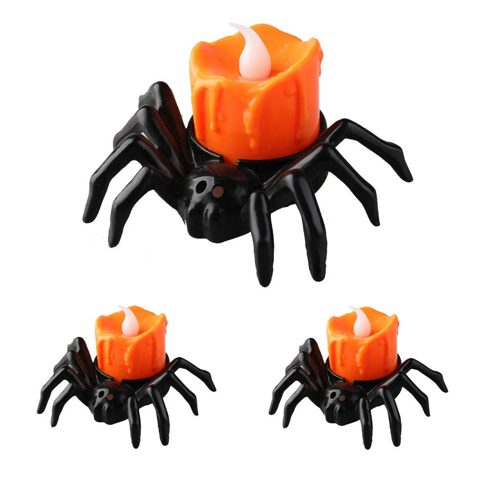 Halloween spider candlestick ornament plastic battery operated 7x8.5x5cm ambient lighting
