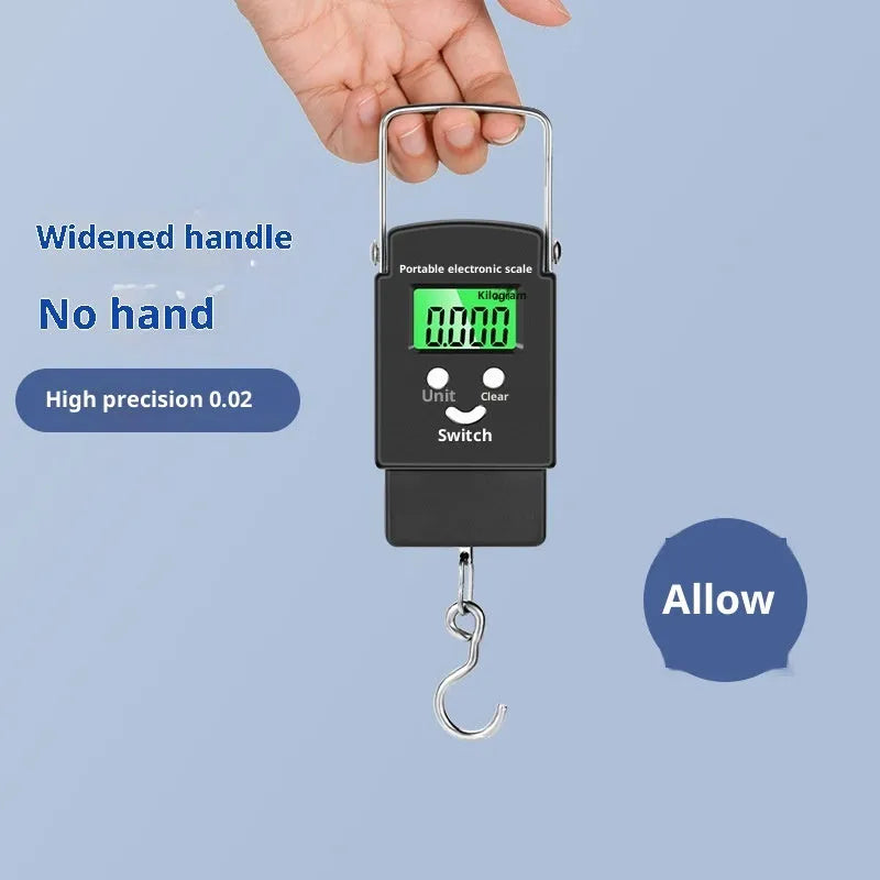 Mini handheld plastic electronic scale with 50kg capacity and blue backlight LCD display
