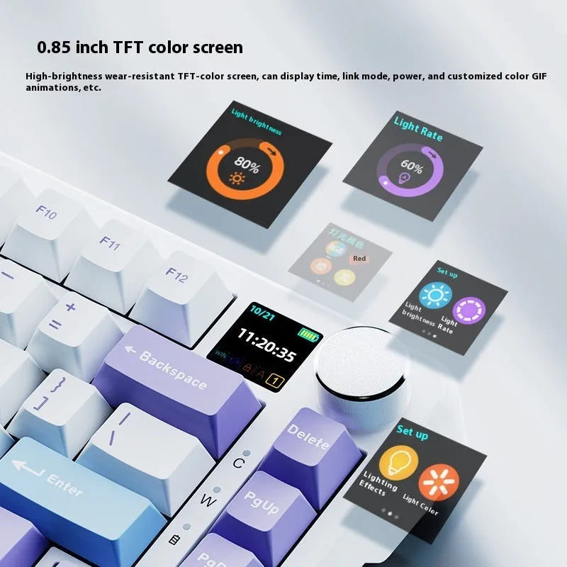 Three-mode wireless mechanical keyboard with PBT keycaps in black, grey and yellow colours