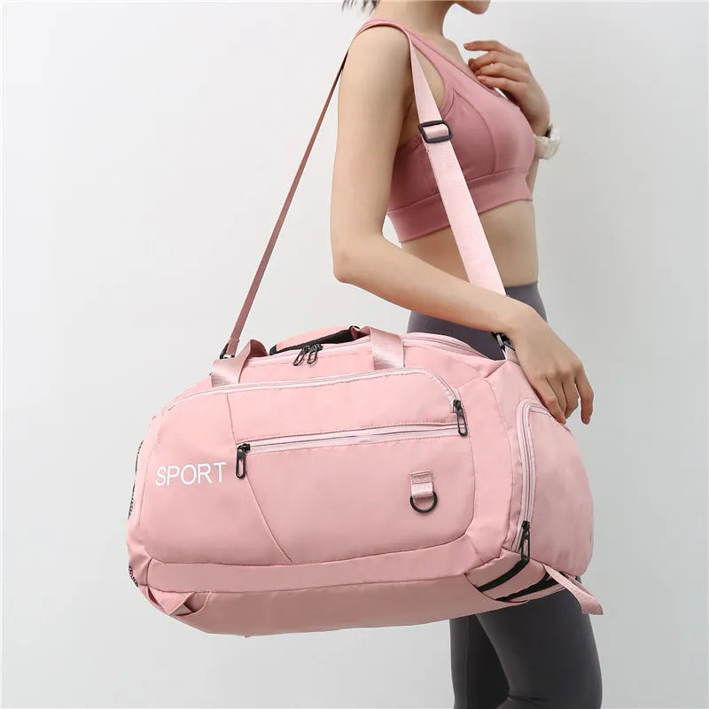 Waterproof Oxford gym backpack with shoe compartment, large capacity travel bag in light green, side view showing pockets