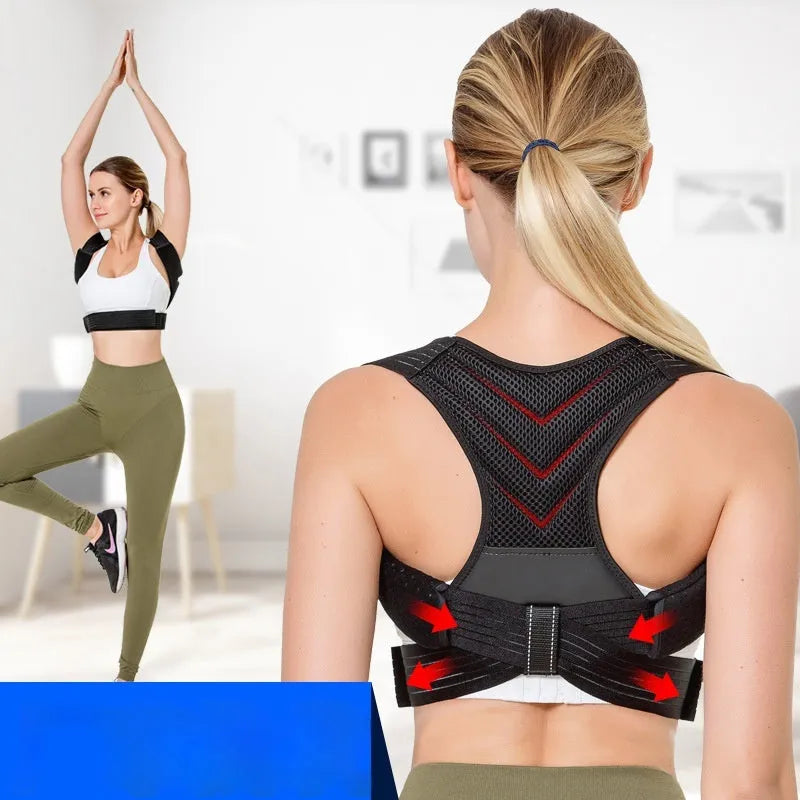 Black adjustable anti-humpback posture correction belt for back and shoulder support