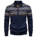 Men's cotton zipper knitted jacket in apricot with slim fit and collar, front view
